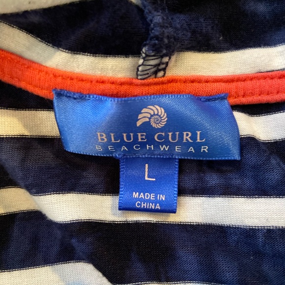 EUC Blue Curl L navy & white stripe hooded coverup - Picture 6 of 7